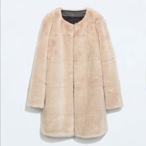 TRADING 🛍ZARA Collarless Faux Fur Coat